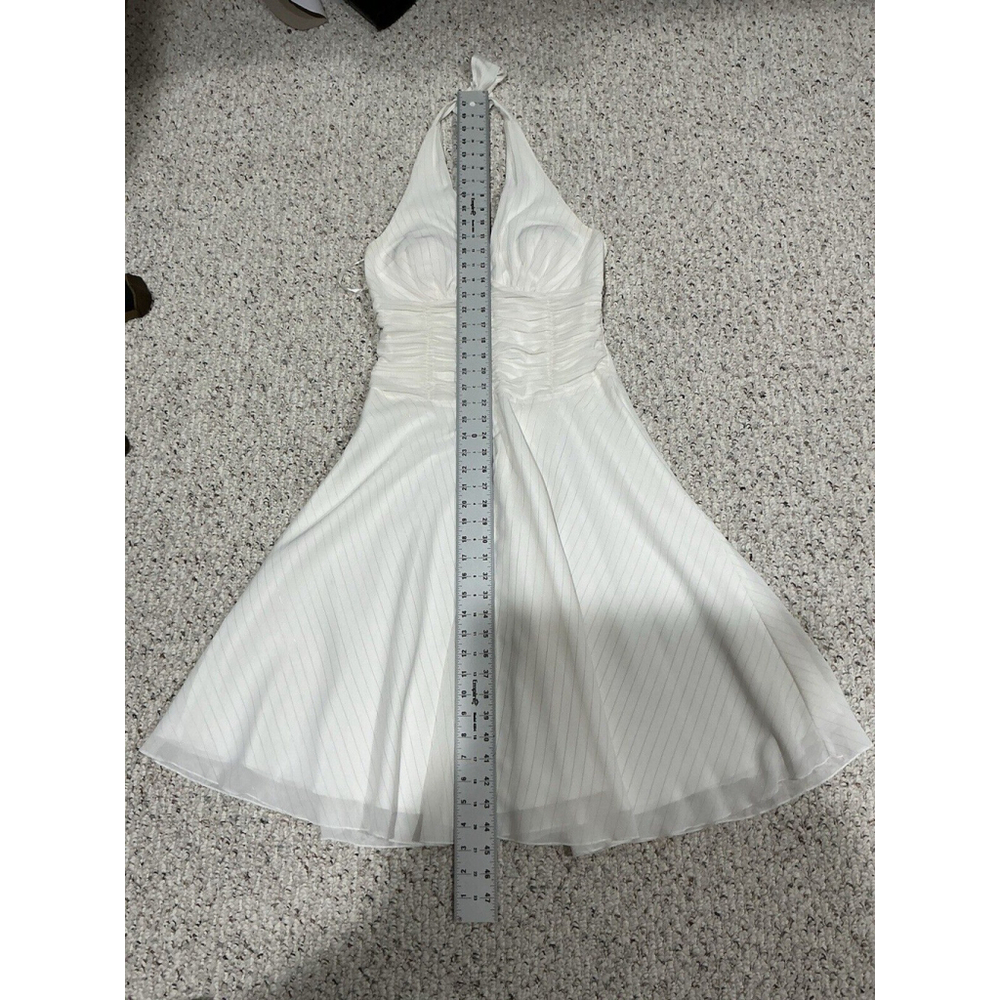Womans Philip DeCaprio White With Gold Stripe Halter Fit N Flare Midi Dress 4 - Picture 8 of 9